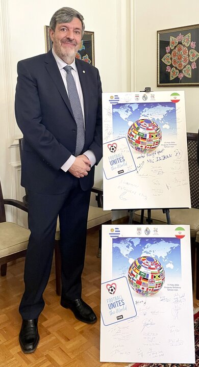 Uruguay's Tehran embassy celebrates football diplomacy with shirt exchange